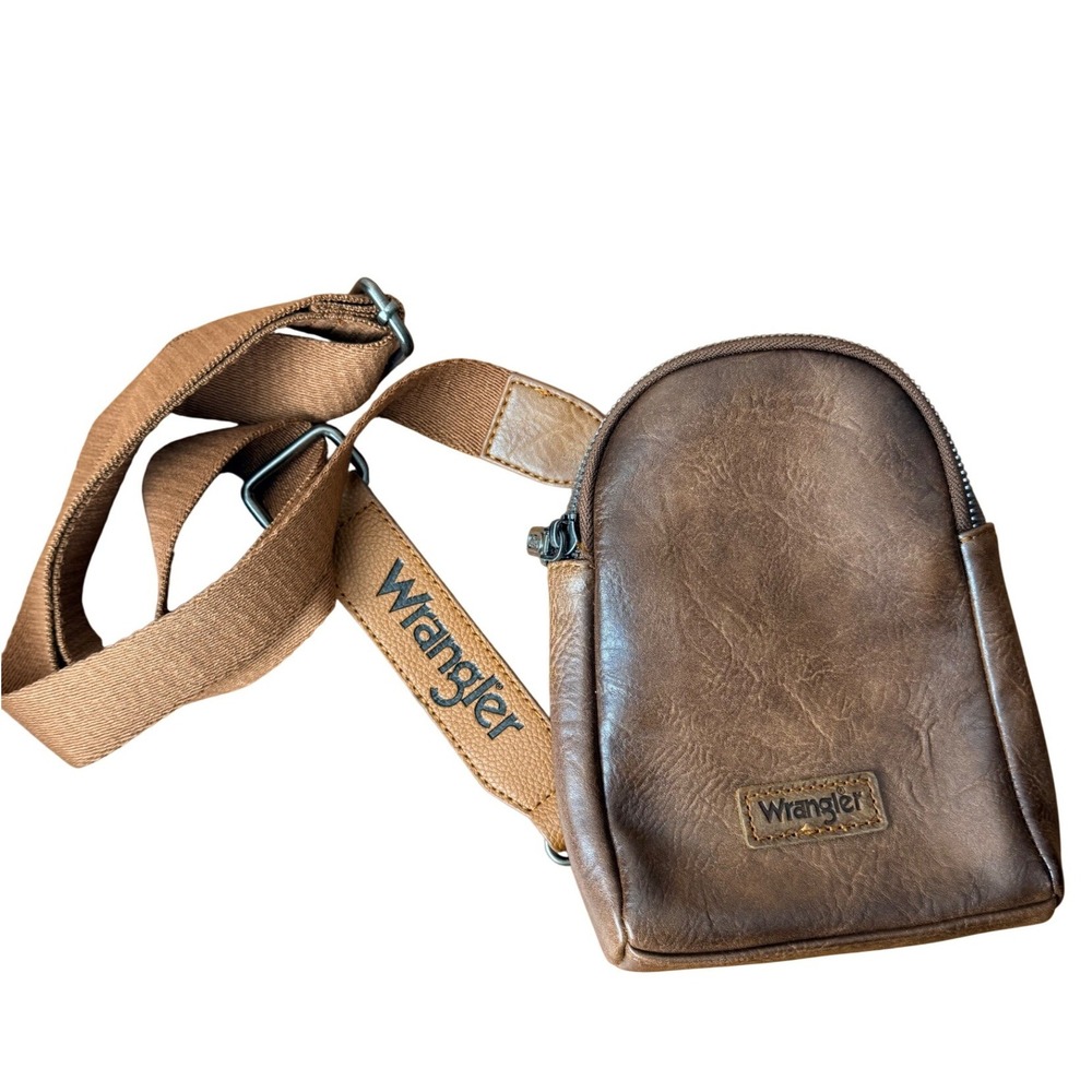 Wrangler Brown Vegan Leather Crossbody Sling Bag Western Travel Mini Backpack